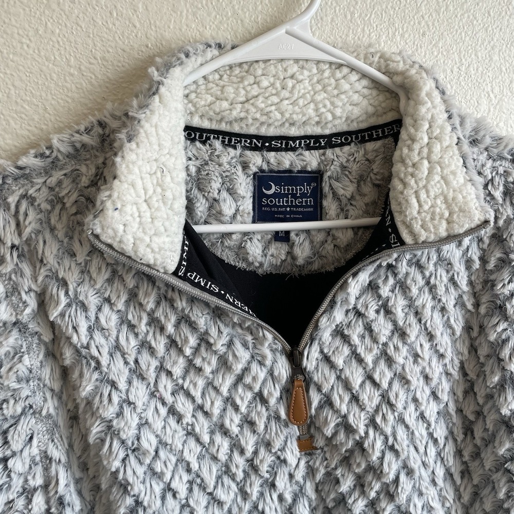 Simply Southern Pullover Womens Medium Gray Textured Fleece Quarter Zip - Picture 6 of 8